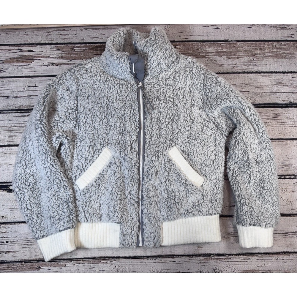 Anthropologie Women Small Gray Sherpa‎ Fleece Full Zip Teddy Soft Jacket Coat